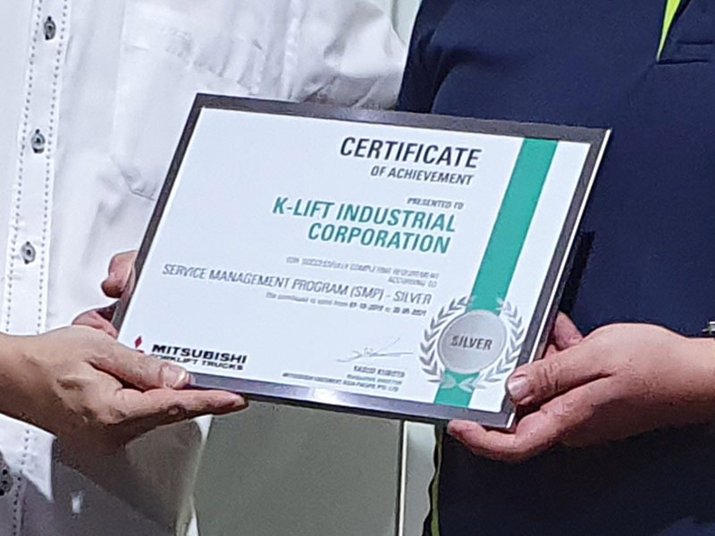 certificate of achievement - K-lift Industrial Corporation